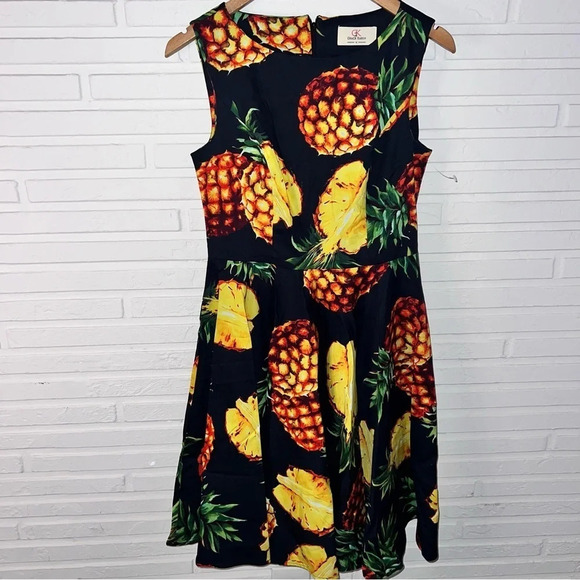 Grace Karin Black with Pineapple Design Swing Dress, Women’s Size Medium - Picture 1 of 7